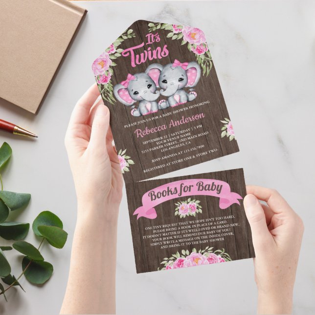 Elefante Floral Rosa Gêmeas Meninas Madeira Chá de (Criador carregado)