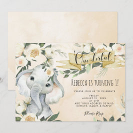 elefante floral, um convite de aniversário maravil