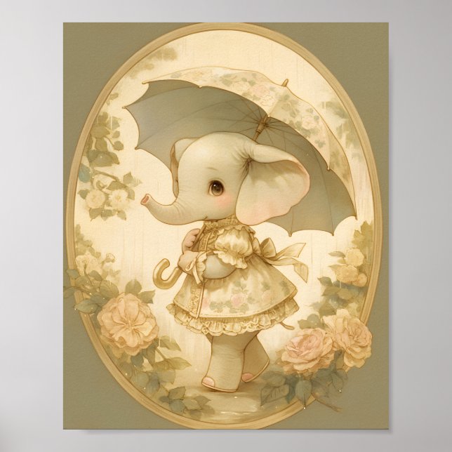 Elefante Fofo - Poster para Quarto de Bebê (Frente)