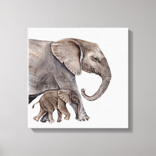 Elefante-mãe com Canvas de elefante-bebê (Frente)