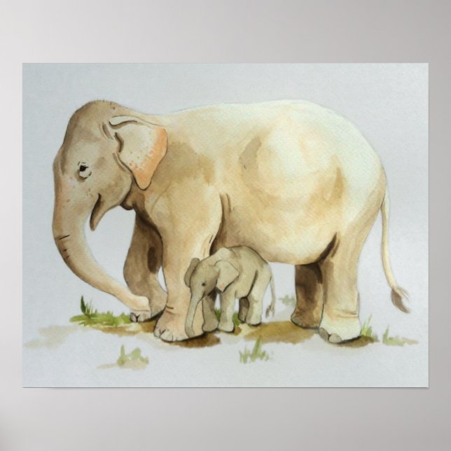 Elefante Mãe e Bebê Impressão 20x16 (Frente)