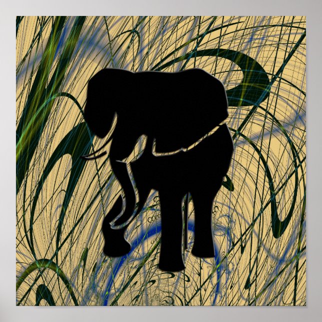 Elefante no Poster Abstrato da selva (Frente)