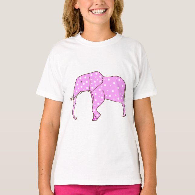 Elefante rosa com Camisetas de Bolinhas brancas (Frente)