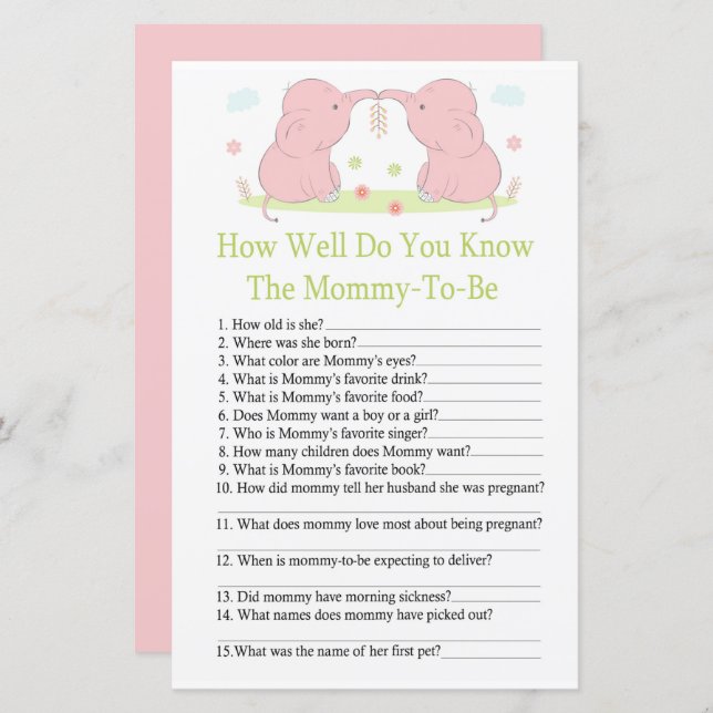 Elefante Rosa Como você conhece bem o chá de bebê (Frente/Verso)