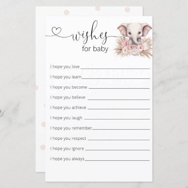 Elefante-Rosa-Rosa-Rosa-Boho Quer Um Bebê (Frente/Verso)