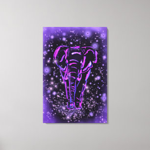 Elefante Rosa Roxo em Tela de Impressão Noturna Es