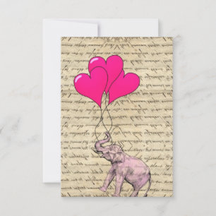 Elefante rosa segurando balões