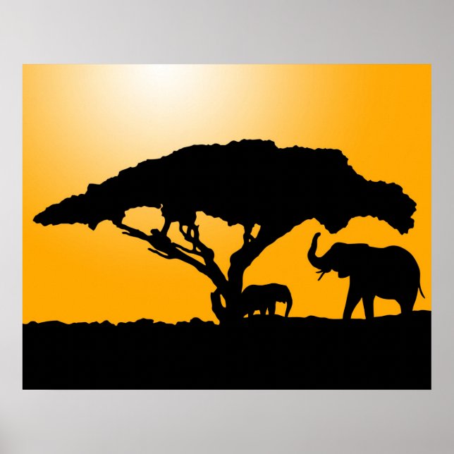 Elefante Silhuettes no Sunset Poster (Frente)
