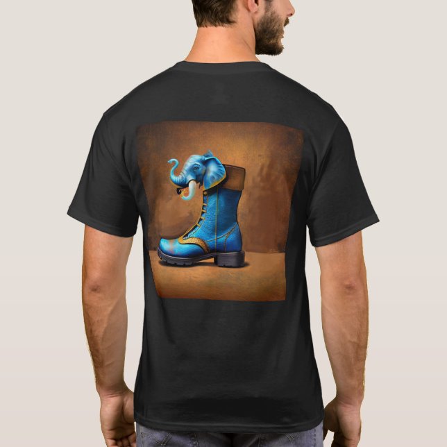 Elefante Steampunk Boot homens negros camiseta (Verso)