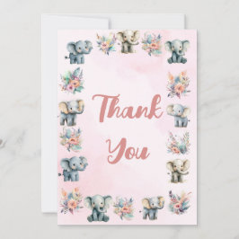 Elefantes Boho Jungle Flower Pink Cartões de agrad