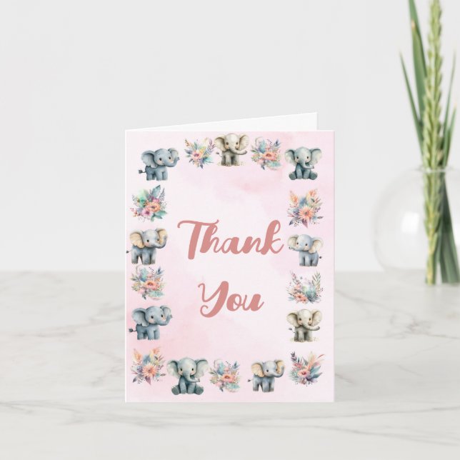 Elefantes Boho Jungle Flower Pink Cartões de agrad (Frente)