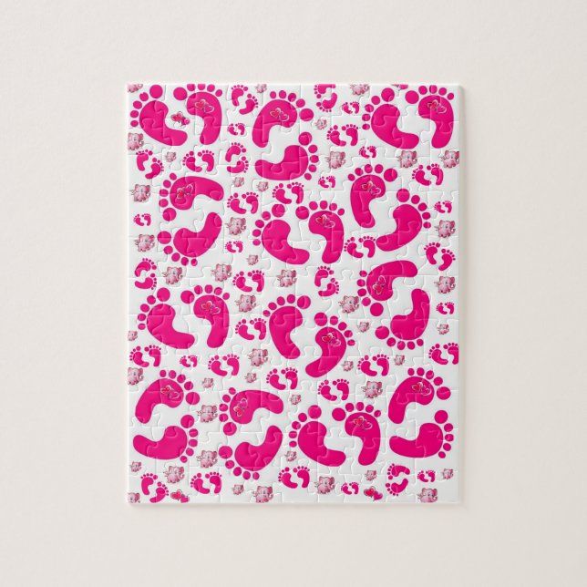 Elefantes de Pés-Bebês Rosa Quebra-cabeça Daisy (Vertical)