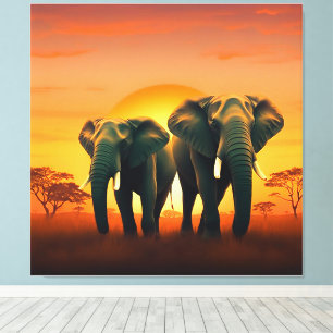 Elefantes na Canvas das planícies africanas.