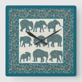 Elefantes Paisley em Bege e Relógio de Parede Fron