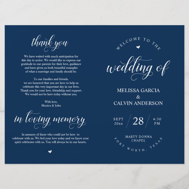 Elegance Classy Wedding Ceremony Foldable Program (Frente)