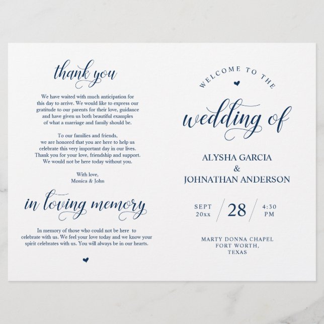 Elegance Classy Wedding Ceremony Foldable Program (Frente)