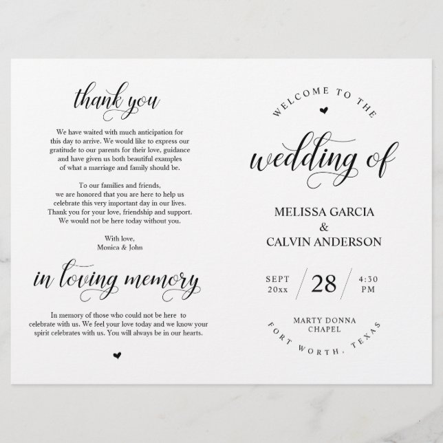 Elegance Classy Wedding Ceremony Foldable Program (Frente)