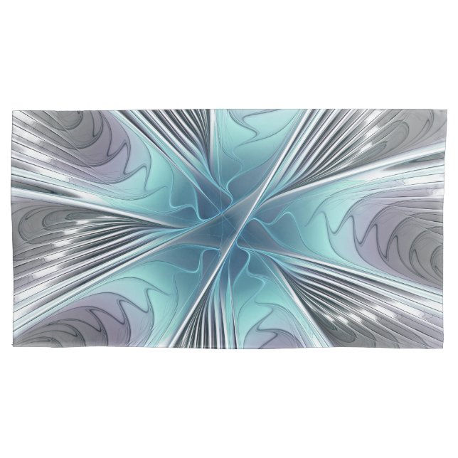 Elegância Arte Floral Fractal Azul Cinza Branco Mo (Frente)