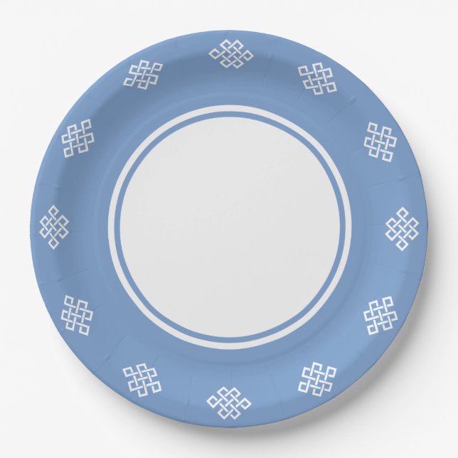 Elegância Chinesa em Prato de Papel Periwinkle (Frente)