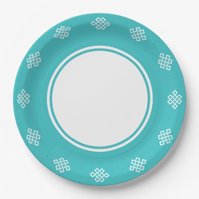 Elegância Chinesa em Prato de Papel Turquesa (Frente)
