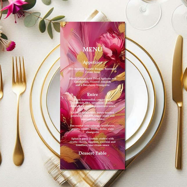 Elegância Contemporânea:  Menu Rosa Fúcsia Dourado (A work of art menu)