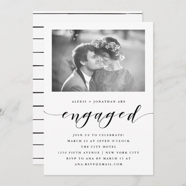 Elegância | Convite de festa de noivado com Foto (Frente/Verso)