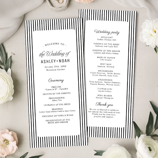 Elegância de Listras Pretas Programa de Casamento  (Black Striped Elegance Classy Wedding Program)