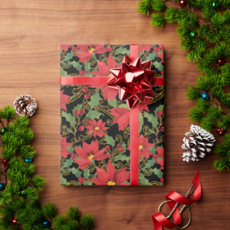 Elegância de poinsettia em papel de embrulho preto