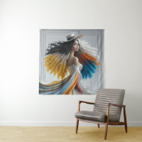 Elegância em Contraste Tapeçaria de Mulher de Cabe
