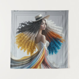 Elegância em Contraste Tapeçaria de Mulher de Cabe