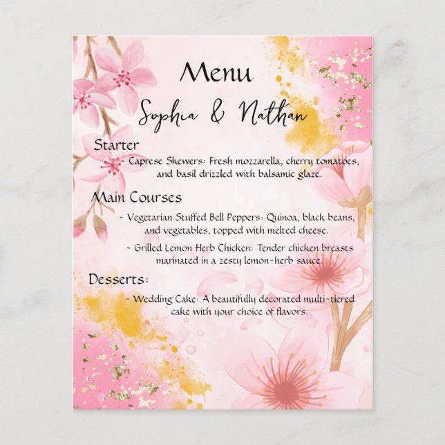 Elegância em Harmonia: Menu Casamento Rosa e Doura (Frente)