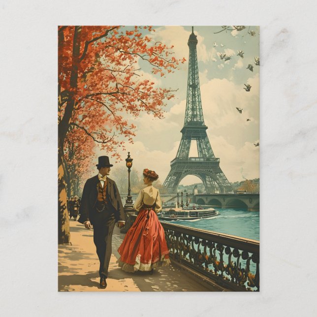 Elegância em Paris: Cartão postal Vintage (Frente)