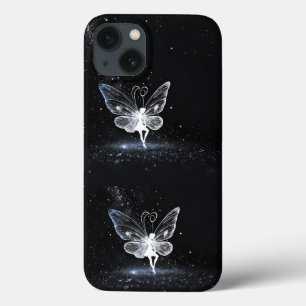Elegância Estelar: Borboleta Branca em Fundo Preto