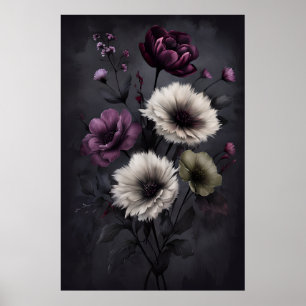Elegância Floral Escura - Poster de Arte Botânica 