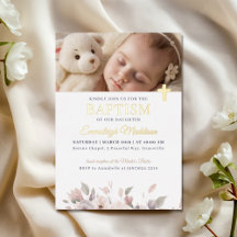Elegância Floral Rosa com Foto e Cruz Batismo