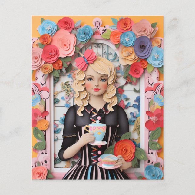 Elegância na Hora do Chá: Vestir Bonecas de Papel (Frente)