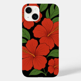 Elegância Tropical Hibisco Vermelho em Preto