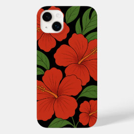 Elegância Tropical Hibisco Vermelho em Preto