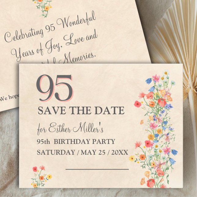 Elegant 95th Birthday Wildflower Save the Date (Criador carregado)