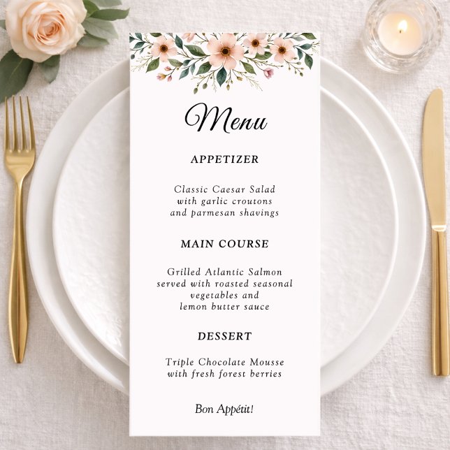 Elegant Anemone Wildflower Botanical Wedding Menu  (Criador carregado)