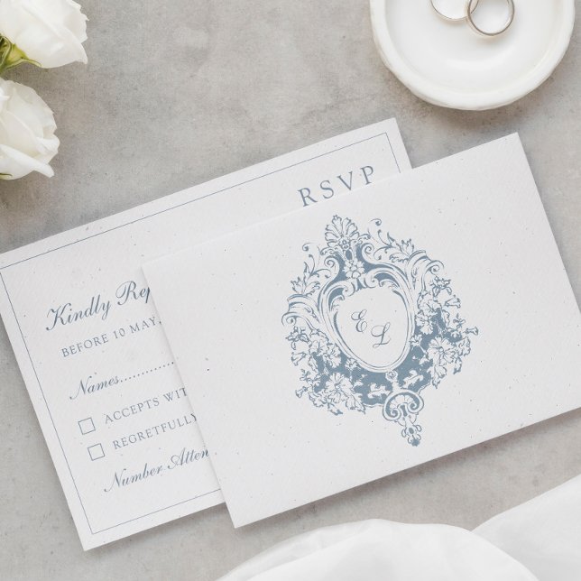 Elegant Baroque Crest Wedding RSVP Card (Criador carregado)
