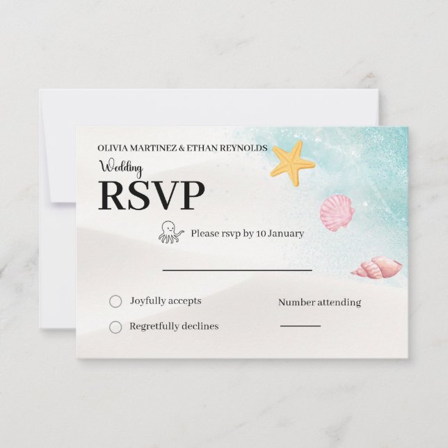 Elegant Beach Wedding RSVP Card (Frente)