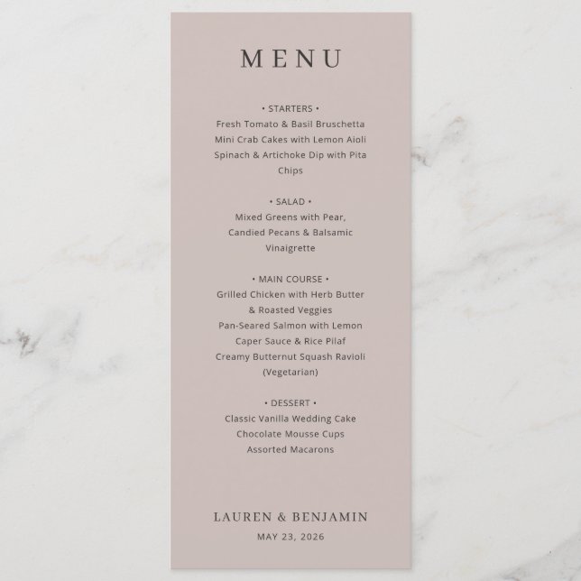 Elegant Beige Wedding Menu (Frente)