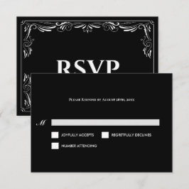Elegant black and white Gothic Wedding RSVP Card