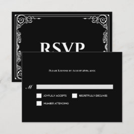 Elegant black and white Gothic Wedding RSVP Card