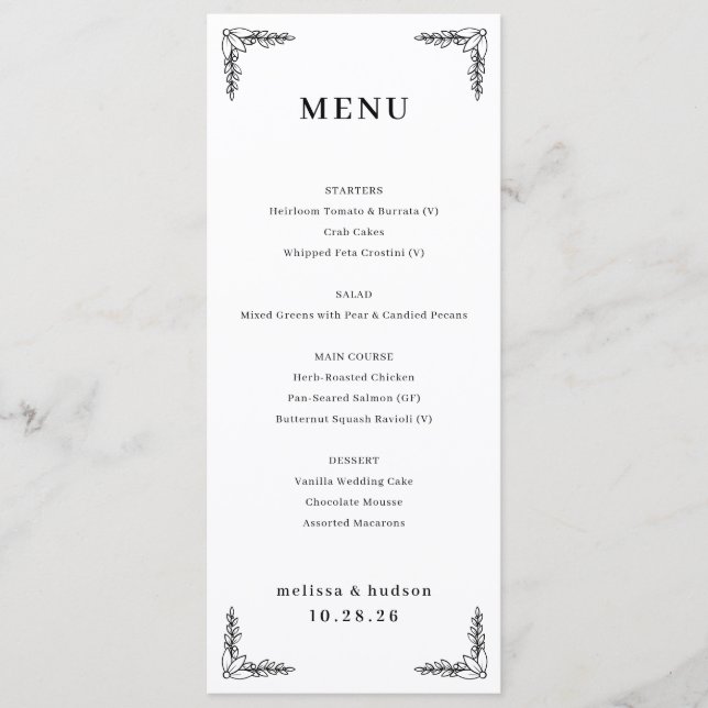 Elegant Black and White Menu (Frente)
