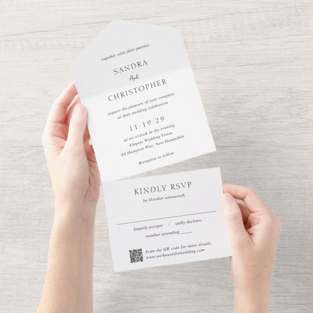 Elegant Black and White QR Code Modern Wedding (Tearaway)