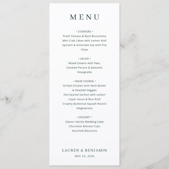 Elegant Black and White Serif Wedding Menu (Frente)
