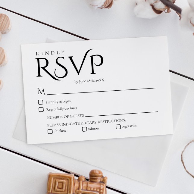 Elegant Black and White Wedding RSVP Card (Criador carregado)