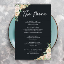 Elegant Black Floral Wedding Menu Template